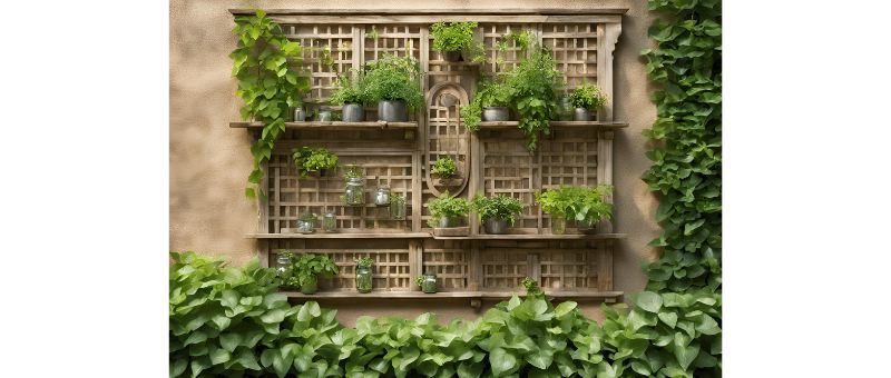 Wall mounted glass jars filled with plants