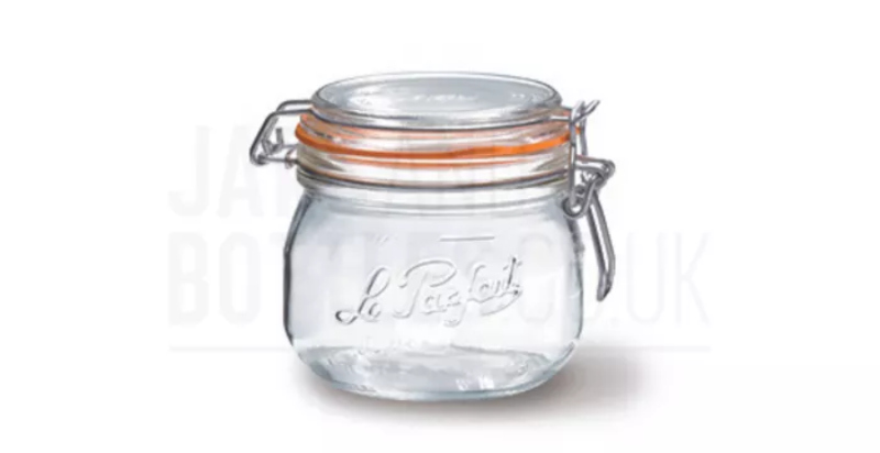 A small and pretty rounded le parfait bocal jar with a hinged lid