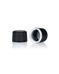 18mm Plastic Black Cap + Clear Tamper Band perfect for sealing oils, dressings and liquids. 