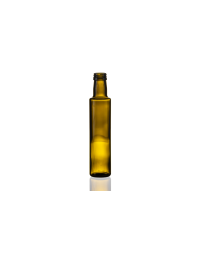 250ml green Dorica glass bottle, round design ideal for oils, sauces, dressings, and beverages. Stylish and functional