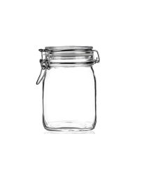 1000ml flint clip-top glass jar with a hinged lid, airtight design ideal for preserves, dry food, coffee beans, pasta, and home canning.