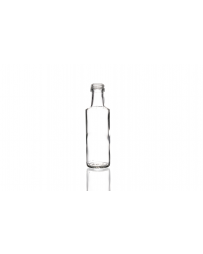 100ml Dorica glass bottle with a 24mm neck and screw lid, round design ideal for oils, dressings, sauces, and beverages. Compact and functional