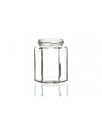 280ml flint hexagonal glass jar with a twist-off lid, versatile design perfect for jams, chutney, pickling, and sauces. Available in low quantities or bulk wholesale.