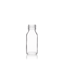 60ml miniature Sirop glass bottle with a 28mm neck, ideal for pharmaceuticals, syrups, juices, and dressings. Compact and versatile design