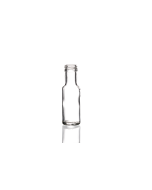 100ml Dorica glass bottle with a 31.5mm neck and screw lid, round design ideal for oils, dressings, sauces, and beverages. Compact and versatile