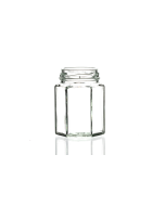 110ml flint hexagonal glass jar with a 48mm twist-off lid, perfect for jams, chutneys, preserves, and sauces