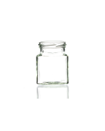 200g square flint glass jar with a twist-off lid, perfect for herbs, jellies, spices, jams, pickles, chutney, and preserves. Available in low quantities or bulk wholesale