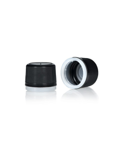 18mm Plastic Black Cap + Clear Tamper Band perfect for sealing oils, dressings and liquids. 