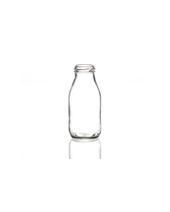 250ml glass milk bottle with a twist-off lid and 43mm neck, airtight design perfect for juice, milk, and sauces. Durable and versatile