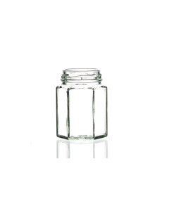110ml flint hexagonal glass jar with a 48mm twist-off lid, perfect for jams, chutneys, preserves, and sauces