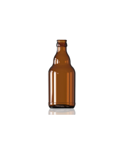 330ml amber glass Steinie beer bottle, also known as a Belgium stubby bottle, perfect for ales, lagers, IPAs, bitters, and ciders. Compact and durable design