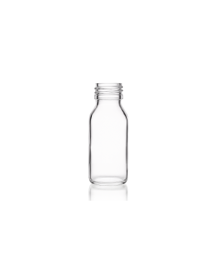 60ml miniature Sirop glass bottle with a 28mm neck, ideal for pharmaceuticals, syrups, juices, and dressings. Compact and versatile design