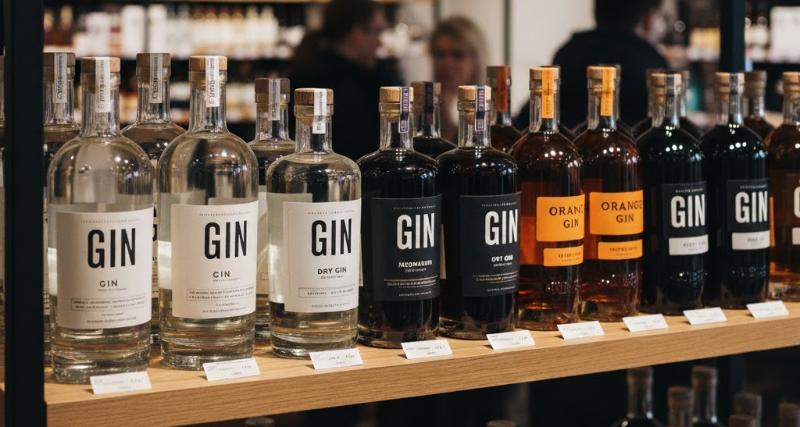 bottlesd gin and spirits on the shelf of an artisan shop