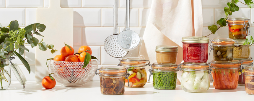 Glass jars used for meal prep on the kitchen table