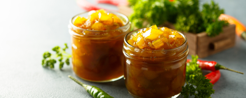 Glass Chutney jars filled with chutney